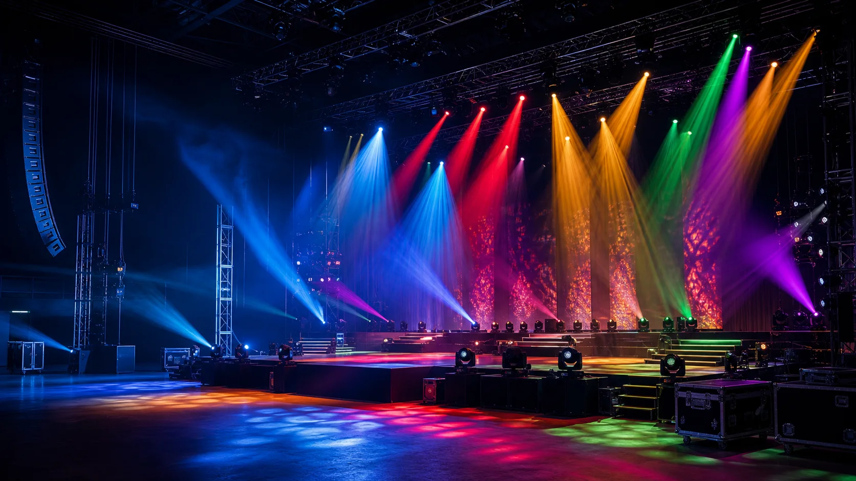 Concept visualization of a professional concert stage lighting rehearsal