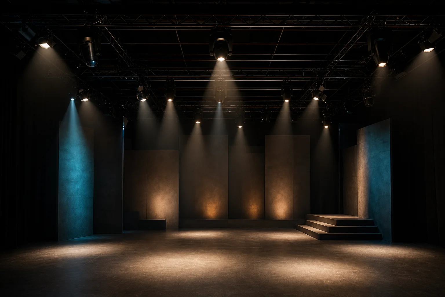 Concept visualization of a modern theatre lighting focus session